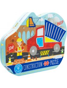 The Пъзел Floss & Rock, Construction - Строителство, 40 части е колоритен строителни машини детски пъзел с камион, работник, конуси и знак STOP. На кутията пише "Пъзел от 40 части с размита конструкция" -перфектен подарък за деца!.
