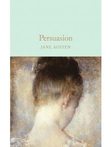 Корица на книгата "Persuasion" (Macmillan Collector's Library), на която е изобразена жена отзад с кафява коса на кок, на фона на пастелен фон с текстура. Отличава се с елегантен шрифт и е част от поредицата класически книги за подарък на Macmillan.