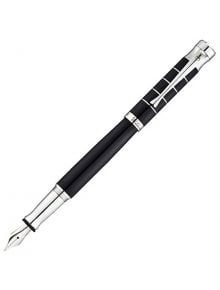 Четящата писалка Waldmann Tango Black Lacquer е с елегантни сребърни акценти и метален клипс, с шарка от сребърни линии върху корпуса, красиво изобразена на бял фон. Предлага се в книжарница Orange.