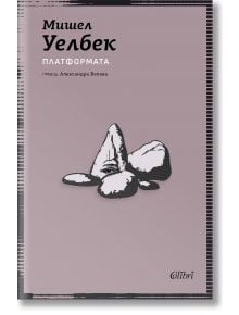 Корицата на книгата "Платформата" с абстрактни скали на приглушен лилав фон, а заглавието на кирилица в горната част - визуално забележително намигане към съвременното общество.