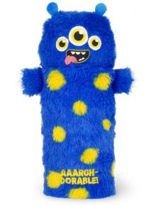 Плюшен несесер на Legami е синьо, космато, триоко чудовище с жълти петна, две антени, широка уста с остри зъби и изплезен език, което го прави УЖАСНО УЖАСНО!.