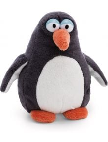 Плюшена играчка Nici - Пингвинът Хорхе, 12 см - с бяло коремче, оранжеви крачета и човка, сив гръб и големи сини очи. Стоящ изправен на бял фон, чудесен сувенир за всеки повод.