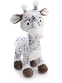 Плюшена играчка Nici - Жирафчето Winny, 27 см е декоративен приятел с бели, сини и светлолилави петна, големи очи, бяла муцунка, кафяви крачета и меки туфи на рогата и опашката.