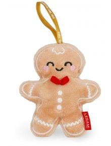 Плюшената играчка за елха Legami - Gingerbread с усмихнато лице, червена папионка и бяла декоративна нишка е идеалният аксесоар за чаровна коледна елха.