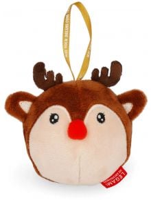 Плюшена играчка за елха Legami - еленче е меко украшение за еленче с червен нос, кафяви рога, златна панделка, бродирани черни очи и етикет - идеално за празнична украса!.