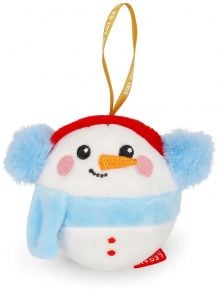 Плюшена играчка за елха Legami - Snowman с червена шапка, сини ушанки и шал, усмихнато лице с розови бузи и морковен нос. С включено окачване - идеална за вашата колекция Legami.