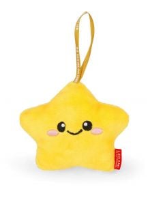 Плюшена играчка за елха Legami - Star: Мека жълта звезда с усмихнато лице, розови бузки и кафява лента за окачване-идеалната плюшена коледна украса за вашата елха.