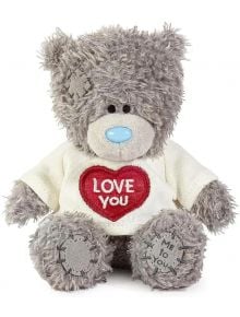Плюшено мече Me to You - Love You, 10 см носи бяла тениска с червено сърце и надпис LOVE YOU, има сив цвят, синьо носле, кръпки по главата и крачето и "Me to You" бродерия-идеален подарък!.