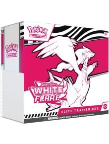 Pokémon TCG Scarlet & Violet: с бял и розов дизайн с илюстрация на Реширам, както и предупреждения за възраст и опасност от задушаване.