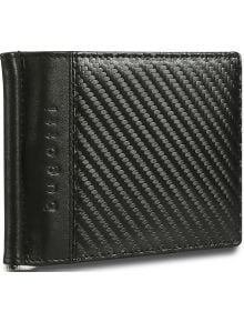 Портфейл Bugatti Comet - черен, мъжки, с текстуриран карбонов десен и гладка лента от естествена кожа с релефно лого bugatti. Осигурява стил и RFID защита за вашите карти.