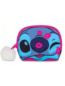 Портмоне Seven Lilo & Stitch Bright за монети е малко синьо портмоне на Disney с лицето на Стич, следи от розово червило, розов кант и пухкав бял помпон на ципа.
