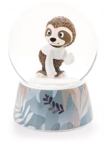 Преспапие Ниси - Ленивецът Изи с брокат, усмихнат ленивец и бял шал върху пастелна основа - стилен зимен декоративен аксесоар и чудесен подарък.