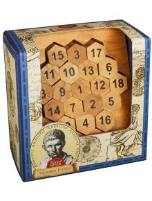 Дървен шестоъгълен логически пъзел с номерирани части в модел на пчелна пита, опакован като Дървен 3D пъзел Professor Puzzle Great Minds - Цифрите на Аристотел.