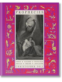 Корицата на "Пророчества" е със стара илюстрация на брадата фигура с вдигнати ръце над седнал мъж, разположена сред сложни червени и златни мотиви на лилав фон, които напомнят за свръхестественото.
