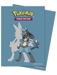 Протектори за карти Ultra Pro Pokemon TCG: Lucario, 65 бр. - предпазете вашите карти с красив дизайн на Lucario върху син фон и официални лога, идеални за Pokémon Trading Card Game.