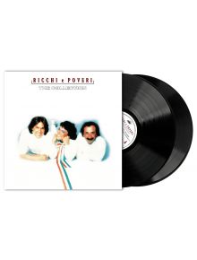 На обложката на Ricchi e Poveri - The Collection (Expanded Edition) (2 VINYL) са изобразени трима усмихнати членове на групата в бяло, с две черни винилови плочи зад тях и заглавието на албума в червено и черно.