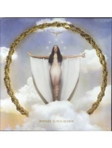 Жена в бяла рокля стои сред облаци, със златен пръстен в рамката и бял гълъб над главата си. В долната част е изписано "Rosalia - El Mal Querer (VINYL)", което идентифицира този фламенко албум.