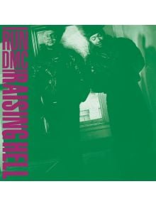 Двама мъже в тъмни якета стоят на закрито със снимка в зелен цвят. Голям пурпурен текст отляво гласи RUN DMC RAISING HELL. Смела и стилна, тази обложка на Run-D.M.C. - Raising Hell (VINYL) улавя атмосферата на класическия хип-хоп албум.