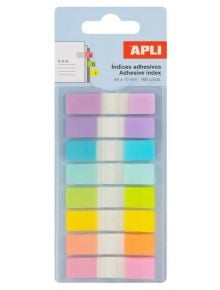 Самозалепващи индекси Apli Happy Idex Pastel Doble A, B, C - 10 цвята в две вертикални колони, идеални за организиране на документи и лесно маркиране и категоризиране.