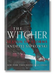 Корицата на книгата "Сезонът на бурите" (The Witcher, Book 8) показва Гералт от Ривия - белокос воин в черна броня и с меч, поставен на син фон. В текста е отбелязано, че книгата е част от поредицата бестселъри на New York Times.
