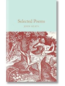 Корица на "Избрани стихотворения" (Macmillan Collector's Library): Бледосинята горна част подчертава златното заглавие и името на автора, над червено изображение в стил дърворезба на танцуваща двойка в пасторална сцена.