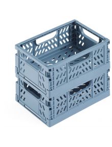 Две сгъваеми кутийки Apli, сини, със странични отвори и дръжки, идеални за организация на дома, показани на бял фон.