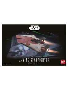 Картинката на кутията на сглобяем модел Revell - A-wing Starfighter Star Wars, Easy-Click, показва емблематичния звезден изтребител в космоса с лазерни взривове и други кораби. Логата на Revell и Star Wars се виждат ясно.