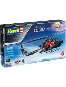 Сглобяем модел Revell - Хеликоптер Flying Bulls AH-1F Cobra, мащаб 1:48, 79 части. Кутията показва хеликоптера в полет с Red Bull декорация. Идеален за фенове на военната авиация над 12 години.