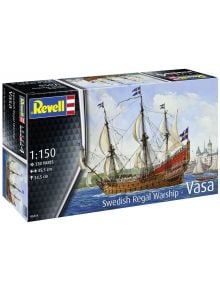 Кутията на "Сглобяем модел Revell - Шведски кораб BACA" показва илюстрация на шведския военен кораб BACA с платна и флагове, мащаб 1:150, 330 части, дължина 385 мм и ширина 170 мм.