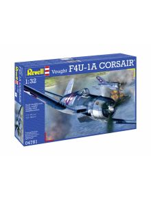 Кутия на сглобяем модел Revell - Самолет F4U-1A Corsair, с впечатляваща рисунка на самолета, летящ в драматична бойна сцена.