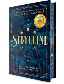 Sibylline от Мелиса де ла Круз е романтично четиво с твърди корици, издържано в тъмната академия, със златни мистични символи. Текстът му: "Рискувайте всичко заради магията. Разруши всичко заради любовта." Включва стикер Good Morning America Book Club Pic