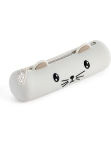 Силиконов несесер Miquelrius Back2Fun Rollie – Мишле: бял, цилиндричен, с лице на мишле и уши; цип с надпис B2F – идеален за ученически принадлежности и аксесоари за училище.