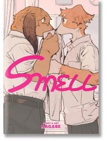 На корицата на "Миризма" две антропоморфни животни в бели ризи се изправят едно срещу друго - герой с флопи уши държи кърпа на лицето си, докато гледа към приятел, подобен на лисица. С големи розови букви е изписано заглавието, което загатва за училищен р