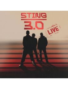 Три силуета стоят на раиран фон под удебелен червен текст с надпис "Sting - 3.0 Live (VINYL)" и червен печат LIVE, който напомня за енергията на концертния албум на Sting - Sтинг концертен албум.