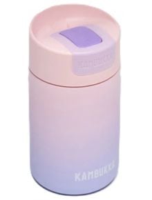 Стоманена термочаша Kambukka Olympus, 0.300 л., розово-лилава, с капак тип флип-топ и отпечатано лого до основата.