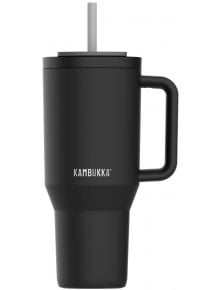 Стоманена термочаша Kambukka Rio Night Rider, 0.950 л, с дръжка, сигурен капак и сламка е показана на бял фон.