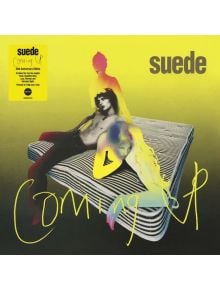 Обложката на албума The Suede - Coming Up 25th Anniversary Edition (VINYL) изобразява три оцветени, размазани фигури на раиран диван в жълти и зелени тонове, а в долната част е изписан на ръка жълт текст "Coming Up".