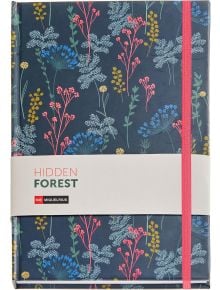 Тефтерът Miquelrius Hidden Forest A5 с 80 бели листа има корица със силуети на трима души на покриви на фона на жълт кръг, сини сгради отдолу и текст на кирилица; името на автора е изписано горе вляво.