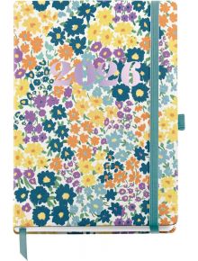 Тефтер - органайзер Miquelrius Natura Impressionist 2026, ден на страница, с пастелен флорален дизайн и тюркоазен ластик-стилен ежедневен тефтер за твоите планове.