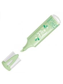 Текстмаркер Maped Fluo Peps Flex Pastel, зелено, с нежни пастелни цветове и капачка, показан отворен до корпуса.