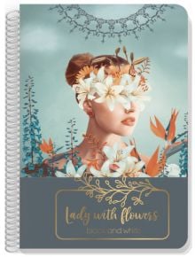 Тетрадка Black & White Lady With Flowers А4 със спирала, 120 листа - широки редове - Black & White - Black & White - 3800099414088