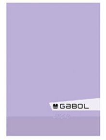 Минималистична ученическа тетрадка Gabol A4 с 60 листа на широки редове, с лилава корица, светлосива лента долу вдясно и черно лого и текст Gabol, без други изображения или надписи.