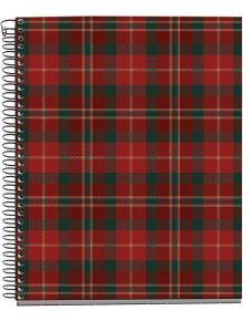 The тетрадка Miquelrius Highland Days Lenox A5 със спирала има 100 листа на широки редове и класически дизайн в червено и зелено каре, подходяща за училище или работа.
