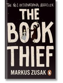 Корицата на книгата "Крадецът на книги", 10-о юбилейно издание от Маркъс Зюсак, чието действие се развива в нацистка Германия и е разказано от Смъртта, представя момиче, което танцува с фигура с качулка. Заглавието е изписано с удебелени бели букви, а в г