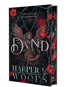 Прокълнатите" е книга с тъмна, крилата корица, червени светещи акценти и флорални ръбове - идеална за почитателите на поредицата "Заветът на костите" на Харпър Л. Уудс. Слоган: Нейната песен е неговата тъмнина.