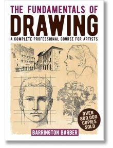 Корицата на книгата "Основи на рисуването", на която са представени скици от цялостния курс - сгради, лице на мъж с мрежови линии, профил на жена и дърво. На значката е отбелязано, че са продадени над 800 000 екземпляра.