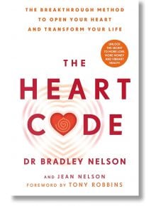 Корицата на книгата "Кодът на сърцето" е с концентрични форми на сърце с оранжев център, удебелен червен текст на заглавието и разглежда холистичното изцеление и преодоляването на емоционалните бариери, наречени сърдечни стени. Предговор от Тони Робинс.
