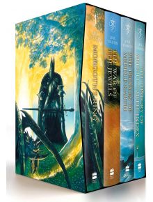 Кутията "История на Средната земя" 4 включва четири книги на Дж.Р.Р. Толкин с илюстрирани гръбчета и мистична горска корица с тъмна бронирана фигура, съдържаща "Пръстенът на Моргот" и "Войната за скъпоценностите" под редакцията на Кристофър Толкин.