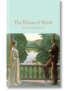 На корицата на "Къщата на веселието" (Macmillan Collector's Library) са изобразени мъж и жена на веранда край спокойно езеро, а слънчевата светлина нежно осветява спокойната сцена.