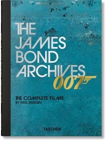Корица на книгата "Архивите на Джеймс Бонд": с емблематичното лого на агент 007, графика на пистолет и автентичен стил на архив на филми за Джеймс Бонд.
